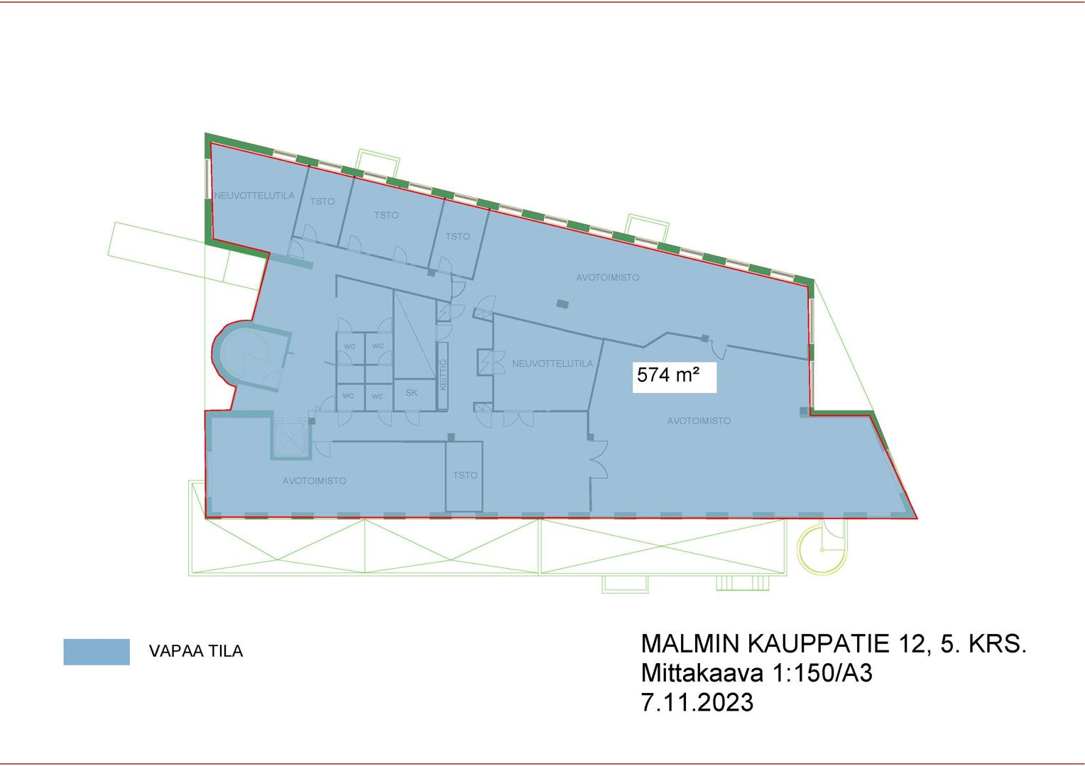 Malmin Kauppatie 12, 574m2, 5. kerros, Toimistotila