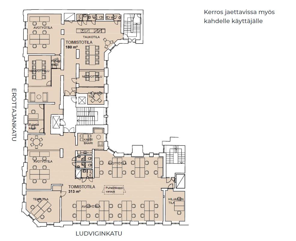 Erottajankatu 15-17, 493m2, 6. kerros, Toimistotila