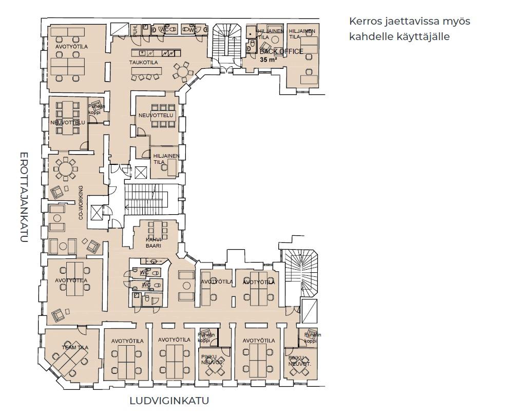 Erottajankatu 15-17, 505m2, 4. kerros, Toimistotila