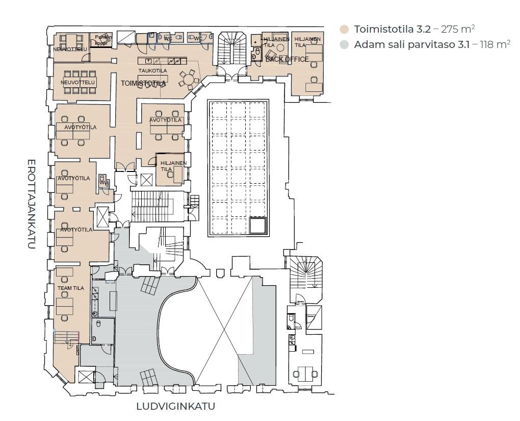 Erottajankatu 15-17, 393m2, 3. kerros, Toimistotila